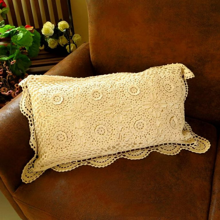 Handmade Crochet Lace Cotton Pillow Case Cushion Cover Home Sofa Room 13x22"